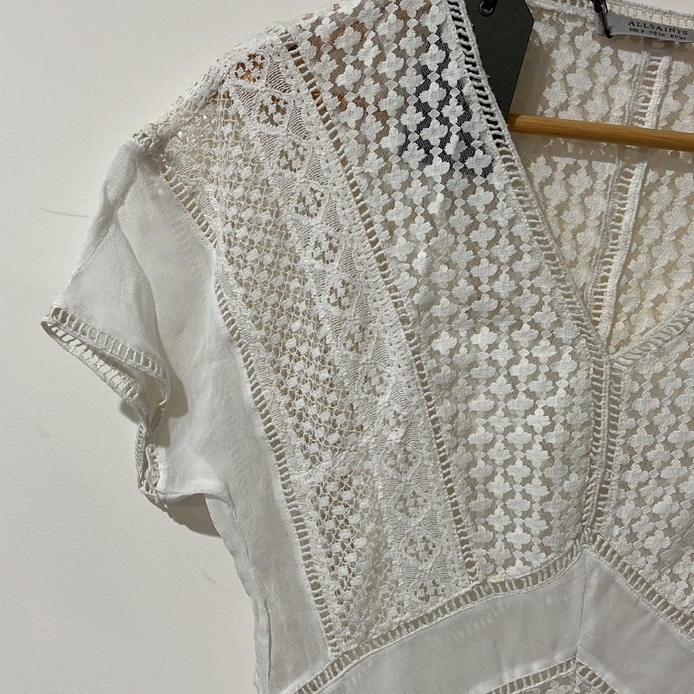 NEW • All Saints • Cindi Lace Mini Dress Oyster White 2 Womens - Picture 4 of 5